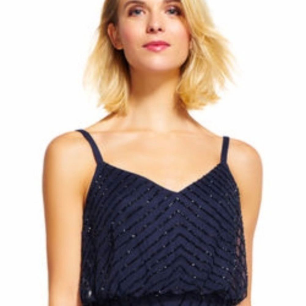 Adrianna Papell sequin blouson dress Navy Black